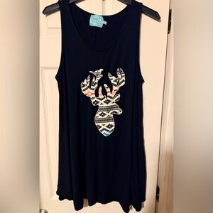 Women’s Judith March Tunic Tank Black Knit Deer Oversized Large XL